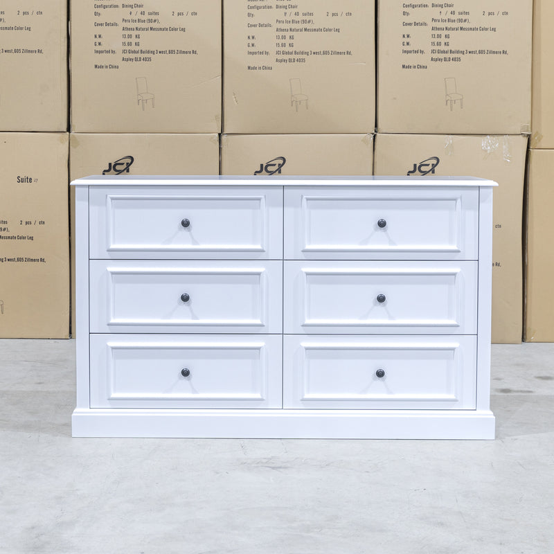 The Hampton 6 Drawer Timber Dresser available to purchase from Warehouse Furniture Clearance at our next sale event.