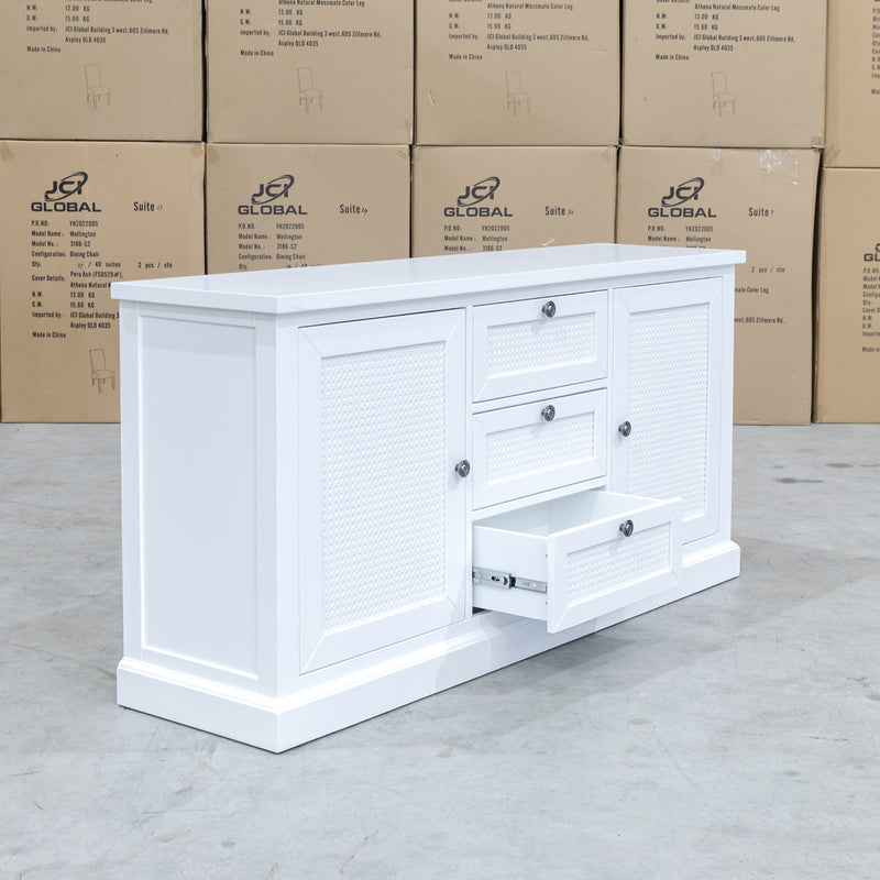 The Daintree 2 Door Timber & Rattan Buffet available to purchase from Warehouse Furniture Clearance at our next sale event.