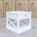 The Hampton Timber 1 Drawer Lamp Table available to purchase from Warehouse Furniture Clearance at our next sale event.