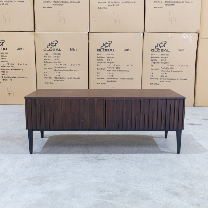 The Shiraz Acacia Hardwood  2 Drawer Entertainment Unit available to purchase from Warehouse Furniture Clearance at our next sale event.