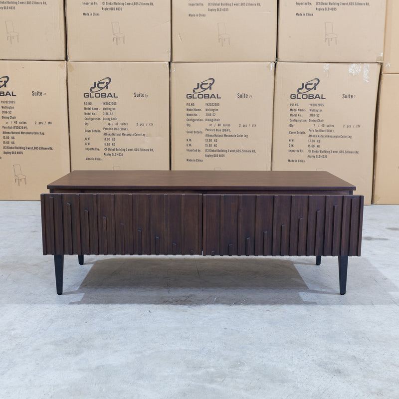 The Shiraz Acacia Hardwood  2 Drawer Entertainment Unit available to purchase from Warehouse Furniture Clearance at our next sale event.