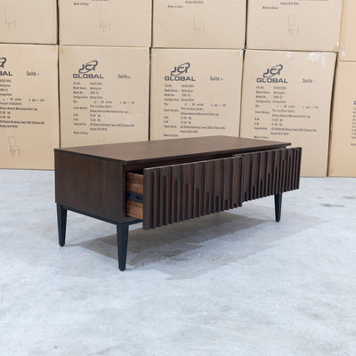 The Shiraz Acacia Hardwood  2 Drawer Entertainment Unit available to purchase from Warehouse Furniture Clearance at our next sale event.
