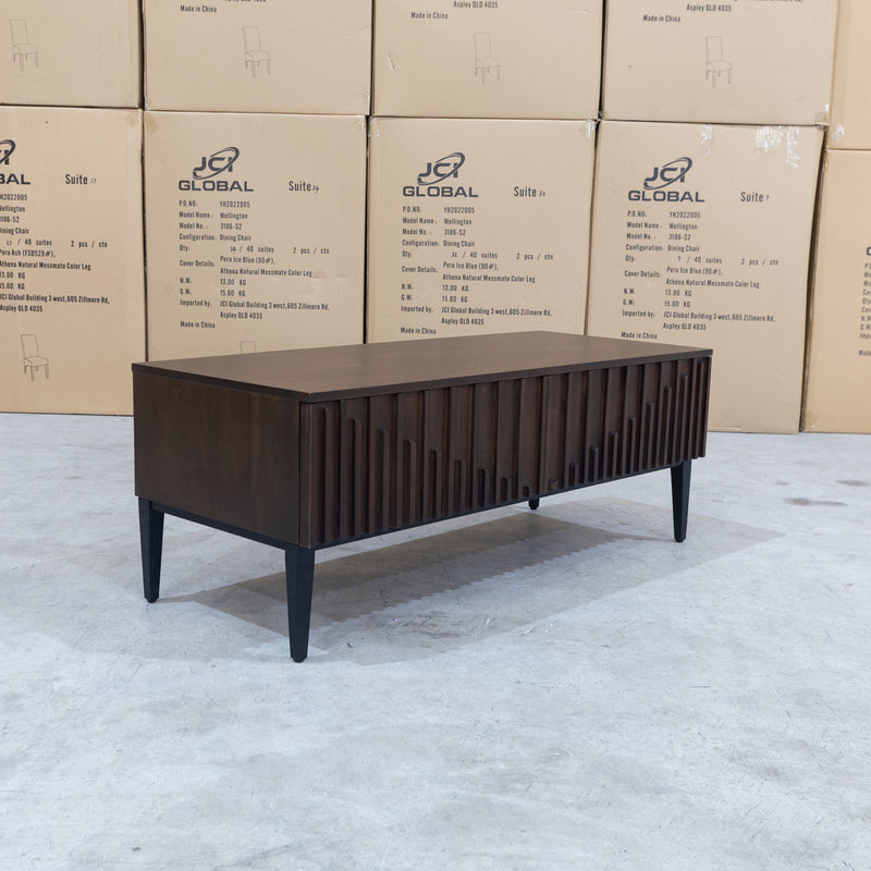 The Shiraz Acacia Hardwood  2 Drawer Entertainment Unit available to purchase from Warehouse Furniture Clearance at our next sale event.