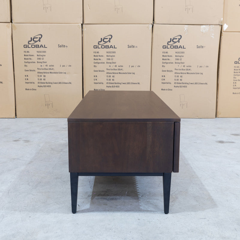 The Shiraz Acacia Hardwood  2 Drawer Entertainment Unit available to purchase from Warehouse Furniture Clearance at our next sale event.
