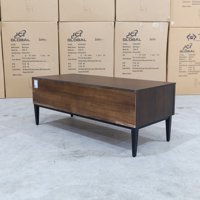 The Shiraz Acacia Hardwood  2 Drawer Entertainment Unit available to purchase from Warehouse Furniture Clearance at our next sale event.