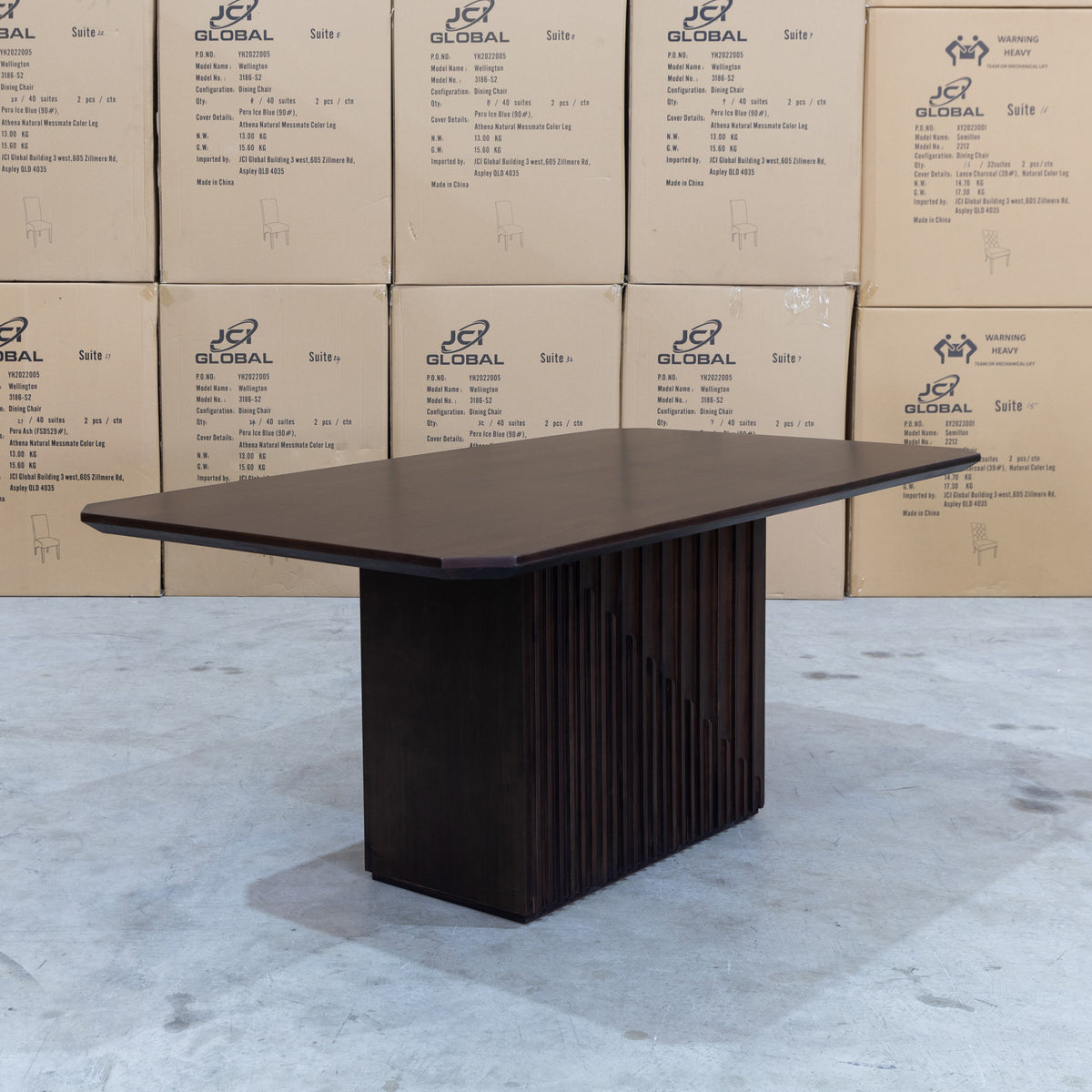 The Shiraz 240cm Acacia Hardwood Dining Table available to purchase from Warehouse Furniture Clearance at our next sale event.