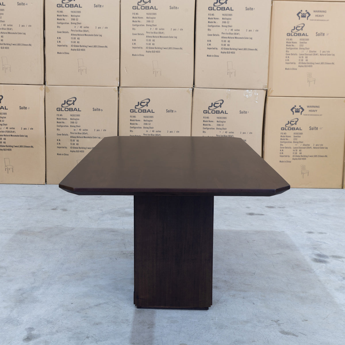 The Shiraz 240cm Acacia Hardwood Dining Table available to purchase from Warehouse Furniture Clearance at our next sale event.