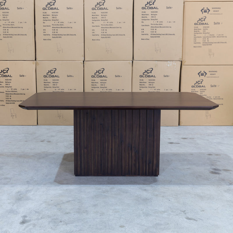 The Shiraz 240cm Acacia Hardwood Dining Table available to purchase from Warehouse Furniture Clearance at our next sale event.