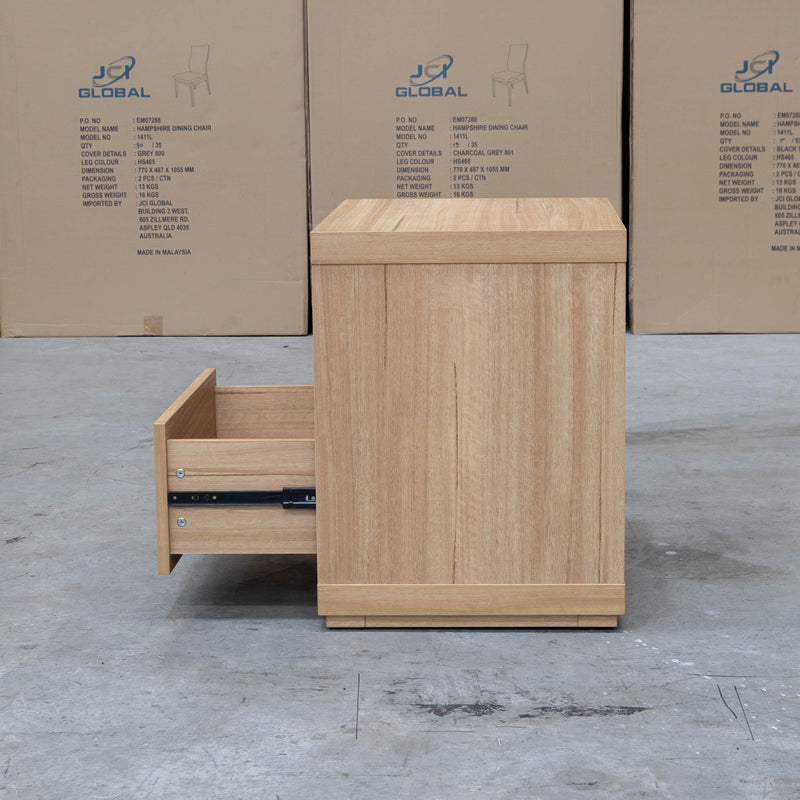 The Esca Two Drawer Bedside - Natural available to purchase from Warehouse Furniture Clearance at our next sale event.