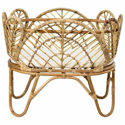 The Elise Rattan Childs Doll Bed with 6cm White Cushion - Natural - WI02 - Available In-Store Only available to purchase from Warehouse Furniture Clearance at our next sale event.