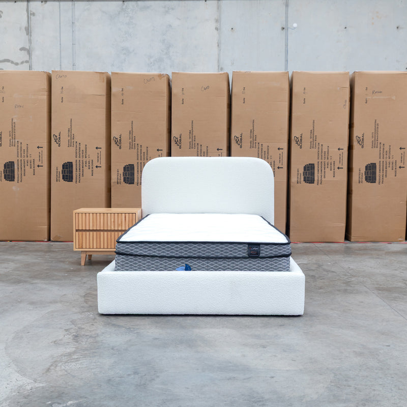 The Elm King Single Upholstered Bed - Cream