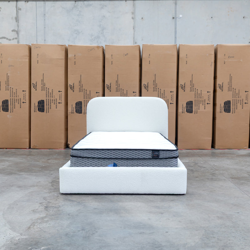 The Elm King Single Upholstered Bed - Cream