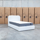 The Elm King Single Upholstered Bed - Cream available to purchase from Warehouse Furniture Clearance at our next sale event.