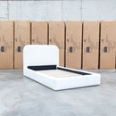 The Elm King Single Upholstered Bed - Cream available to purchase from Warehouse Furniture Clearance at our next sale event.