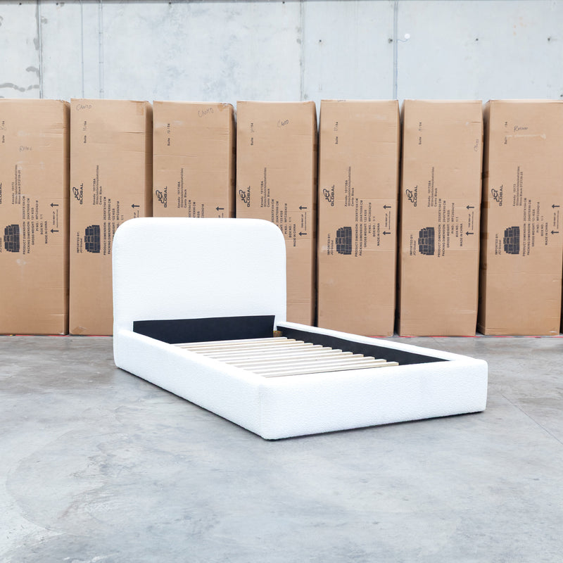 The Elm King Single Upholstered Bed - Cream