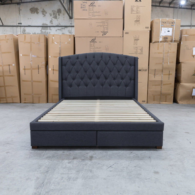 The Emily Double Fabric Storage Bed - Charcoal available to purchase from Warehouse Furniture Clearance at our next sale event.