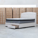 Emily Queen Fabric Gas Lift Storage Drawer Bed - Oat White - Warehouse Furniture Clearance
