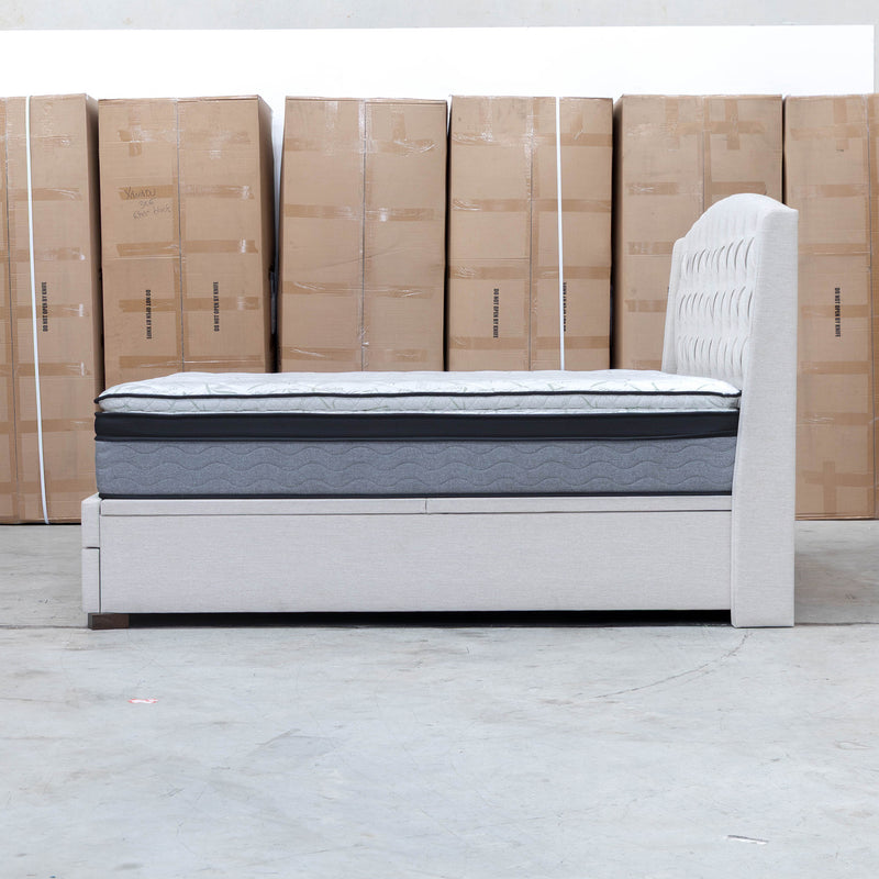 Emily King Fabric Gas Lift Storage Drawer Bed - Oat White