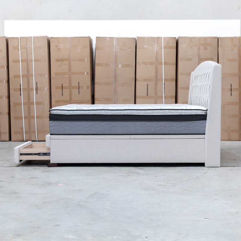 Emily King Fabric Gas Lift Storage Drawer Bed - Oat White