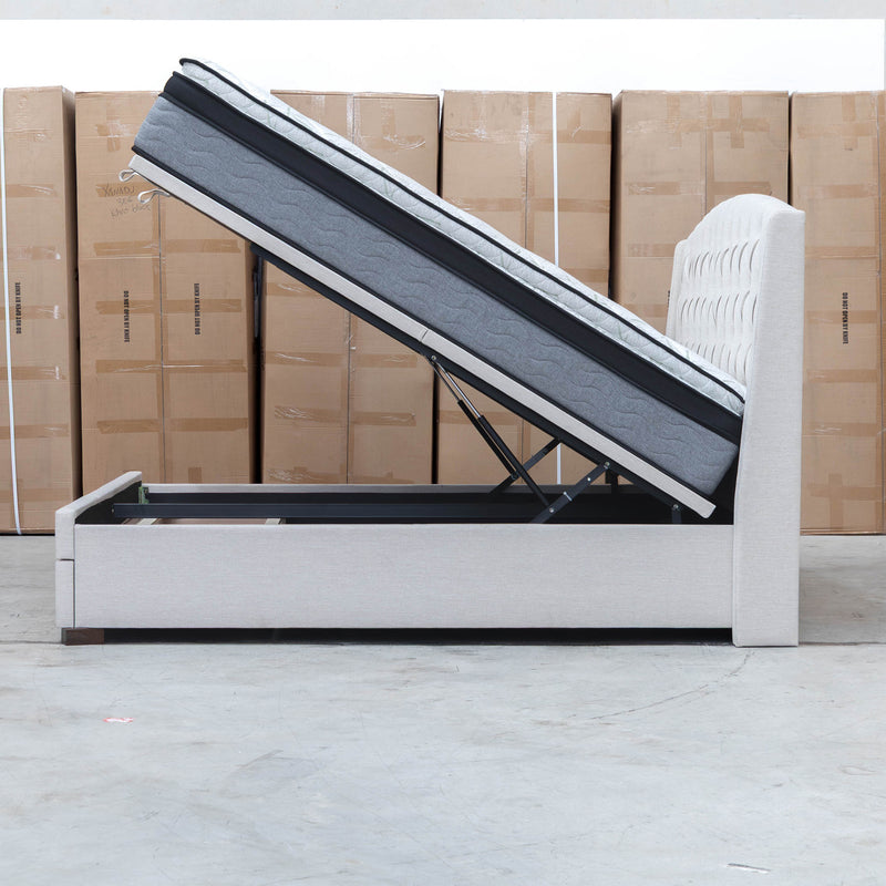 Emily King Fabric Gas Lift Storage Drawer Bed - Oat White