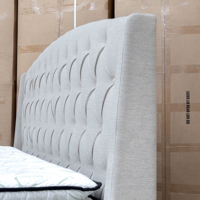 Emily Queen Fabric Gas Lift Storage Drawer Bed - Oat White - Warehouse Furniture Clearance