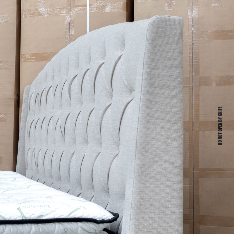 Emily Queen Fabric Gas Lift Storage Drawer Bed - Oat White - Warehouse Furniture Clearance