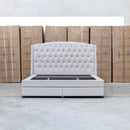 Emily Queen Fabric Gas Lift Storage Drawer Bed - Oat White - Warehouse Furniture Clearance