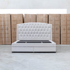 The Emily Double Fabric Gas Lift Storage Drawer Bed - Oat White available to purchase from Warehouse Furniture Clearance at our next sale event.