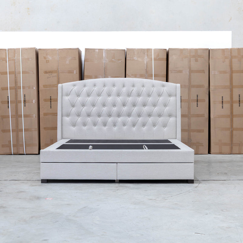 Emily Queen Fabric Gas Lift Storage Drawer Bed - Oat White - Warehouse Furniture Clearance