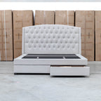 The Emily Double Fabric Gas Lift Storage Drawer Bed - Oat White available to purchase from Warehouse Furniture Clearance at our next sale event.