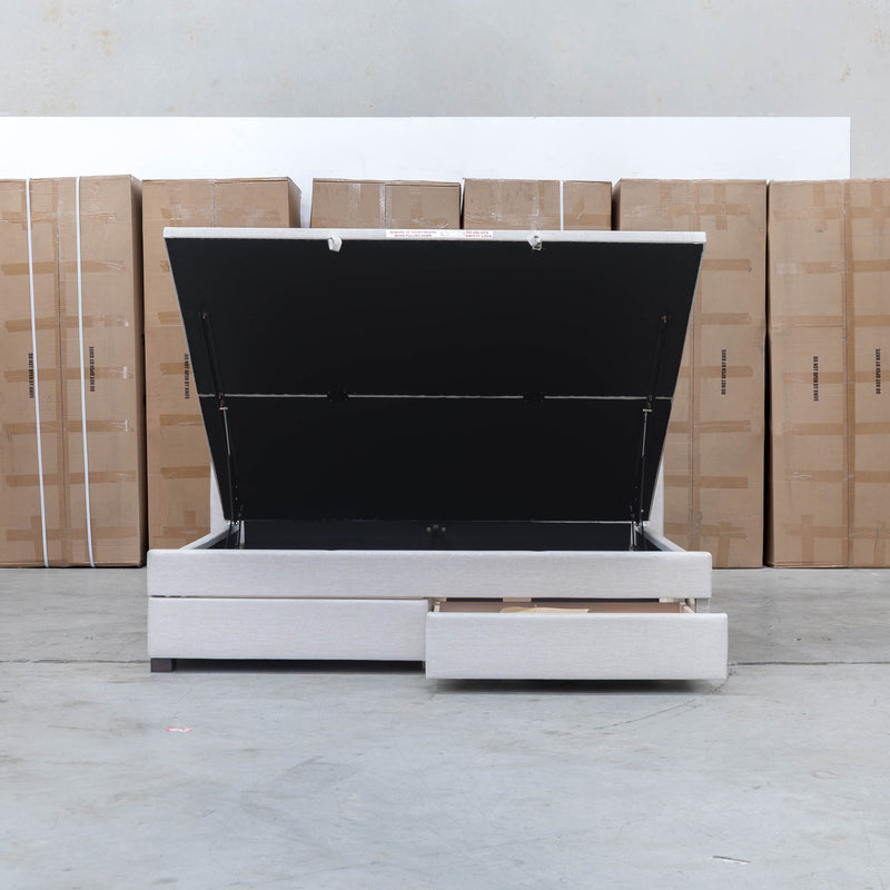 Emily King Fabric Gas Lift Storage Drawer Bed - Oat White