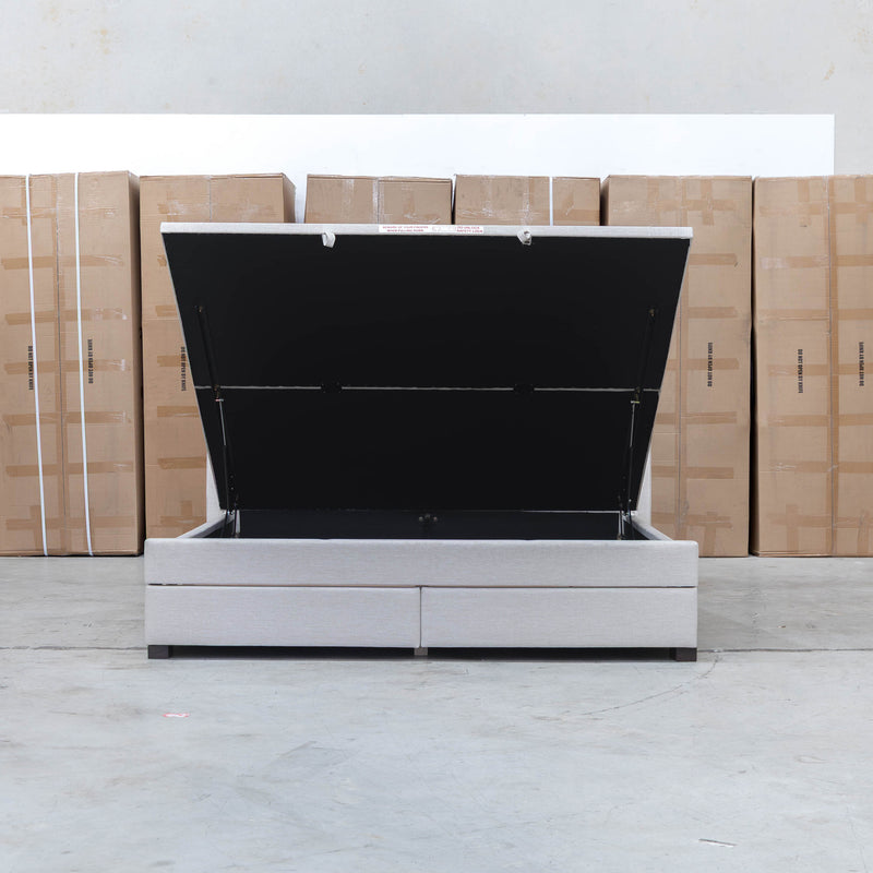 Emily King Fabric Gas Lift Storage Drawer Bed - Oat White