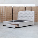 Emily Queen Fabric Gas Lift Storage Drawer Bed - Oat White - Warehouse Furniture Clearance