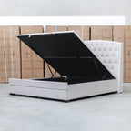 The Emily Double Fabric Gas Lift Storage Drawer Bed - Oat White available to purchase from Warehouse Furniture Clearance at our next sale event.