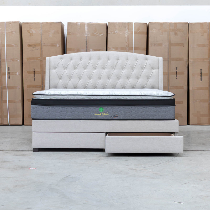 Emily King Fabric Gas Lift Storage Drawer Bed - Oat White