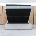 The Emily King Fabric Gas Lift Storage Drawer Bed - Oat White available to purchase from Warehouse Furniture Clearance at our next sale event.