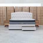 The Emily King Fabric Gas Lift Storage Drawer Bed - Oat White available to purchase from Warehouse Furniture Clearance at our next sale event.