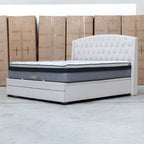 The Emily King Fabric Gas Lift Storage Drawer Bed - Oat White available to purchase from Warehouse Furniture Clearance at our next sale event.