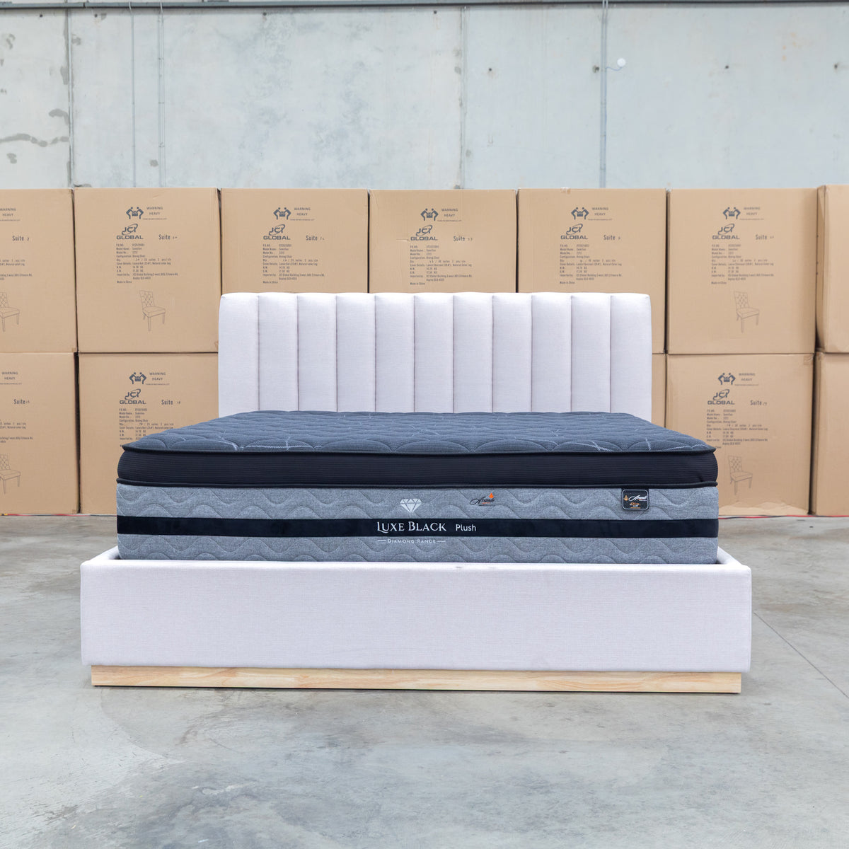 The Esperance King Fabric Gas Lift Storage Bed - Beige available to purchase from Warehouse Furniture Clearance at our next sale event.