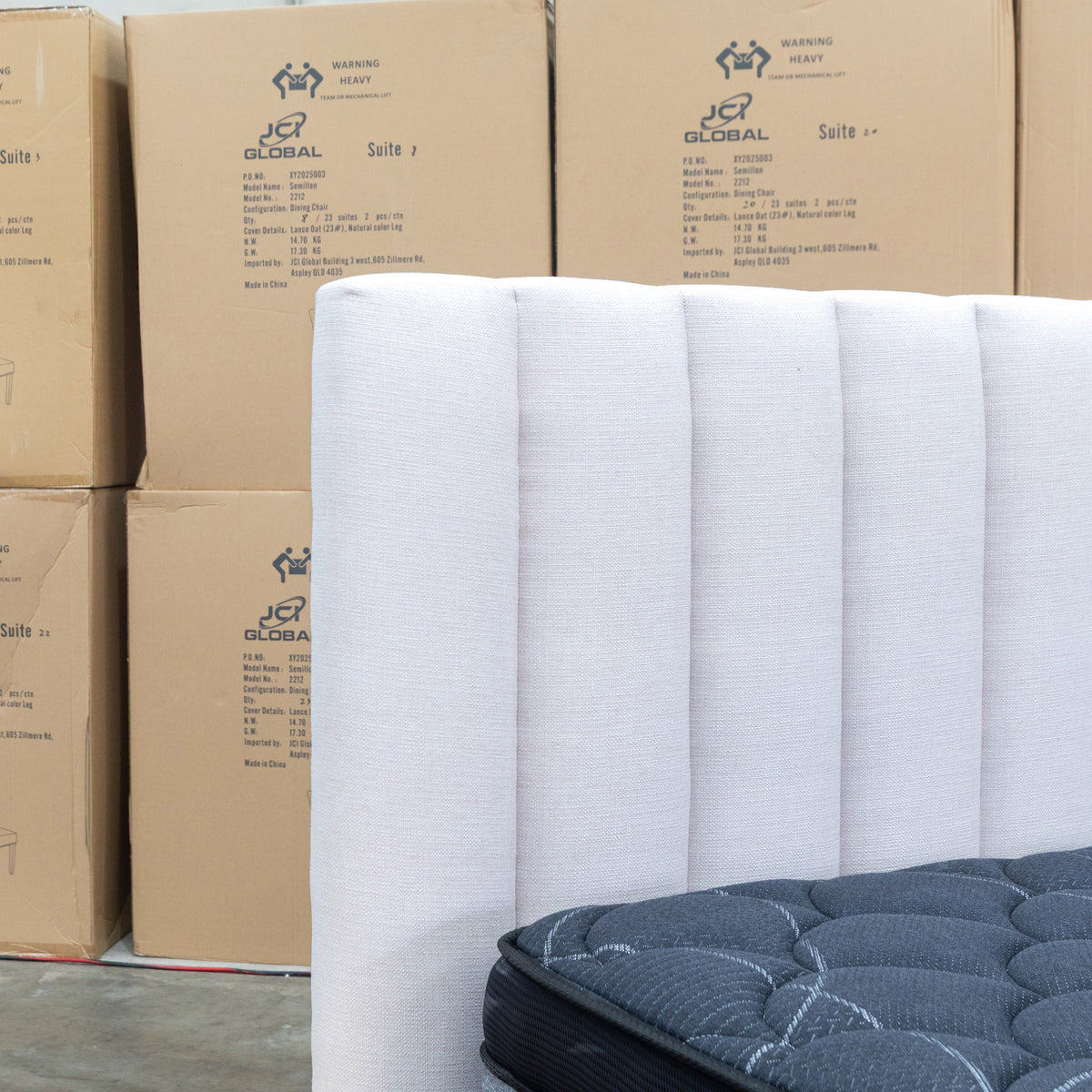 The Esperance King Fabric Gas Lift Storage Bed - Beige available to purchase from Warehouse Furniture Clearance at our next sale event.