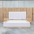 The Esperance King Fabric Gas Lift Storage Bed - Beige available to purchase from Warehouse Furniture Clearance at our next sale event.