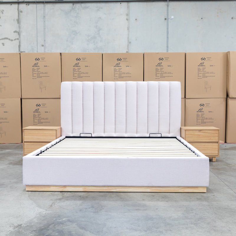The Esperance King Fabric Gas Lift Storage Bed - Beige