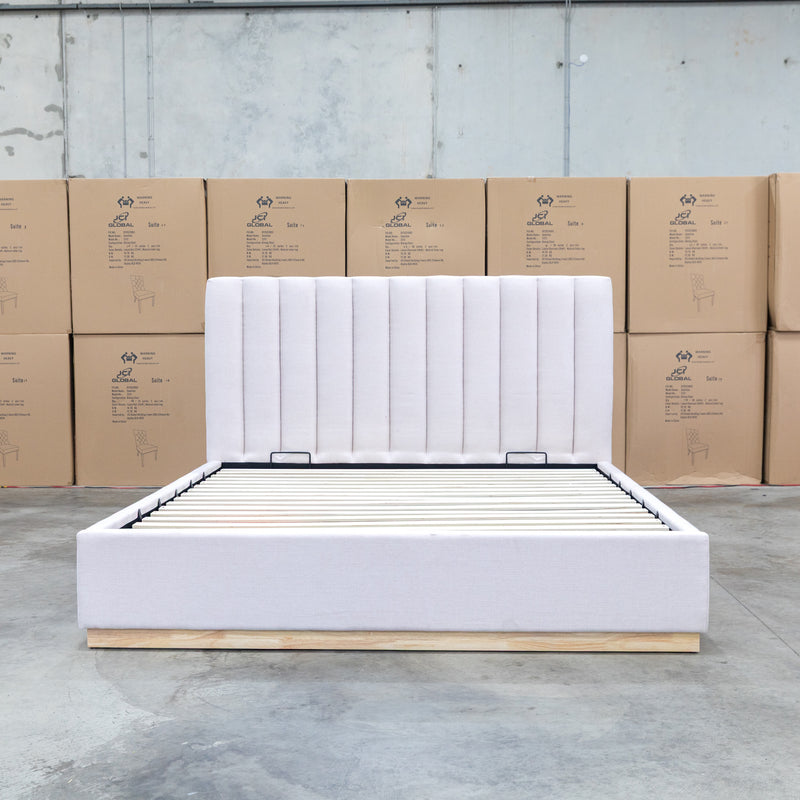 The Esperance King Fabric Gas Lift Storage Bed - Beige