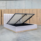 The Esperance King Fabric Gas Lift Storage Bed - Beige available to purchase from Warehouse Furniture Clearance at our next sale event.