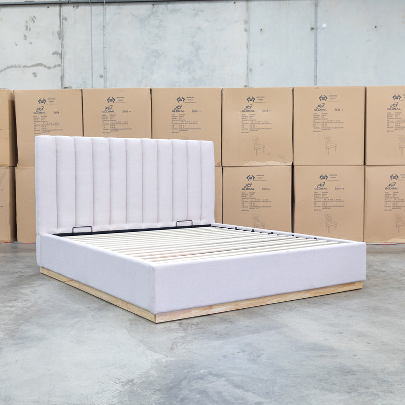 The Esperance King Fabric Gas Lift Storage Bed - Beige