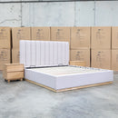 The Esperance King Fabric Gas Lift Storage Bed - Beige available to purchase from Warehouse Furniture Clearance at our next sale event.