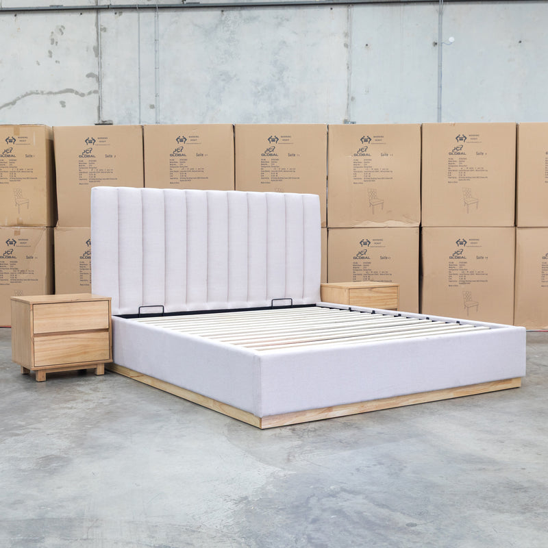 The Esperance King Fabric Gas Lift Storage Bed - Beige