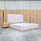 The Esperance King Fabric Gas Lift Storage Bed - Beige available to purchase from Warehouse Furniture Clearance at our next sale event.
