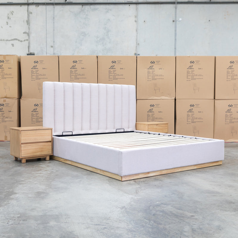 The Esperance King Fabric Gas Lift Storage Bed - Beige