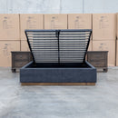 The Esperance King Fabric Gas Lift Storage Bed - Charcoal available to purchase from Warehouse Furniture Clearance at our next sale event.